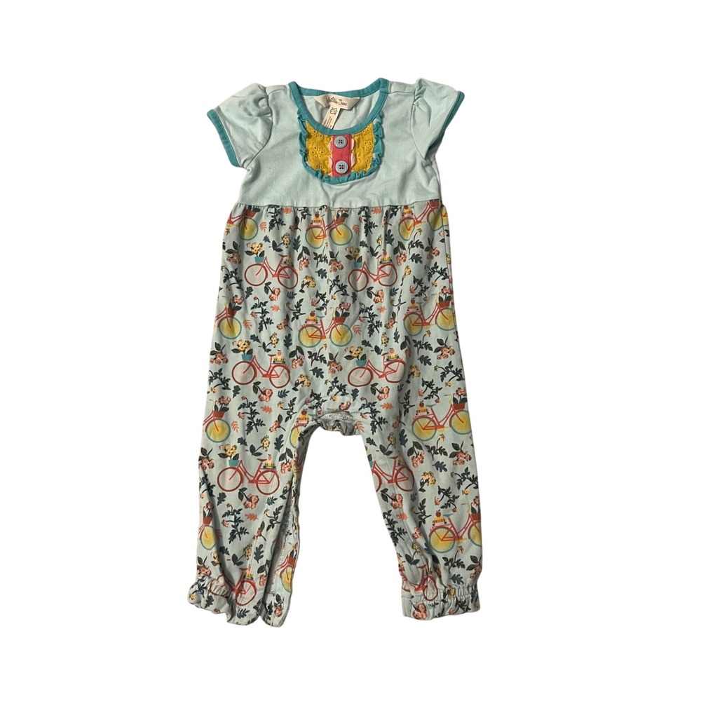 Matilda Jane Baby Girl Bicycle Floral Print Romper Blue 6-12M